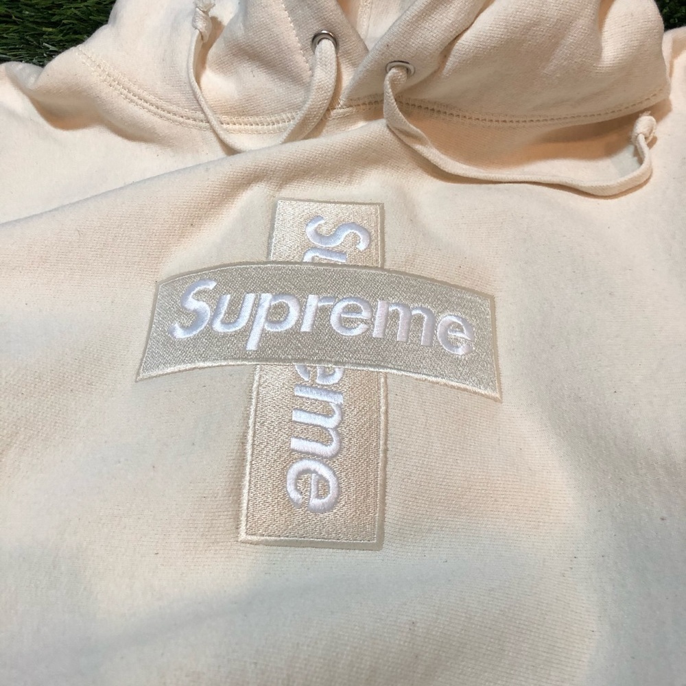 Supreme Cross Box Logo Hoodie Natural Small